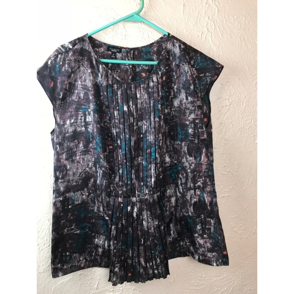 Talbots Brown Blouse‎ with Pleated Front Sleeveless Crew Neck Size 14